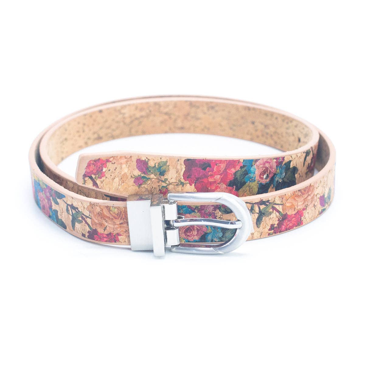 Floral Print Cork Women's Belt with Adjustable Buckle-Width L-898-4