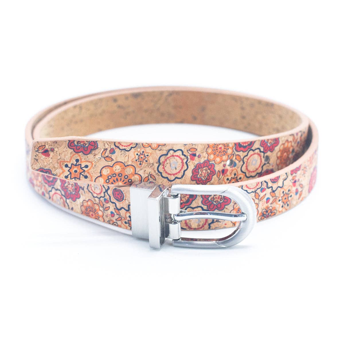 Floral Print Cork Women's Belt with Adjustable Buckle-Width L-898-8