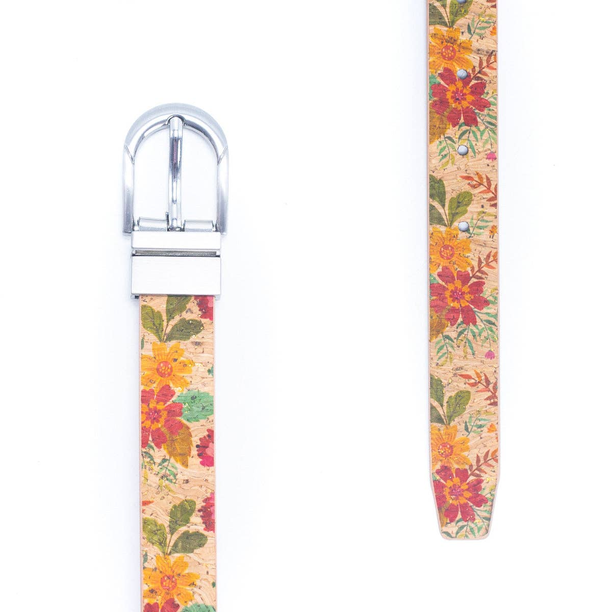 Floral Print Cork Women's Belt with Adjustable Buckle-Width L-898-12