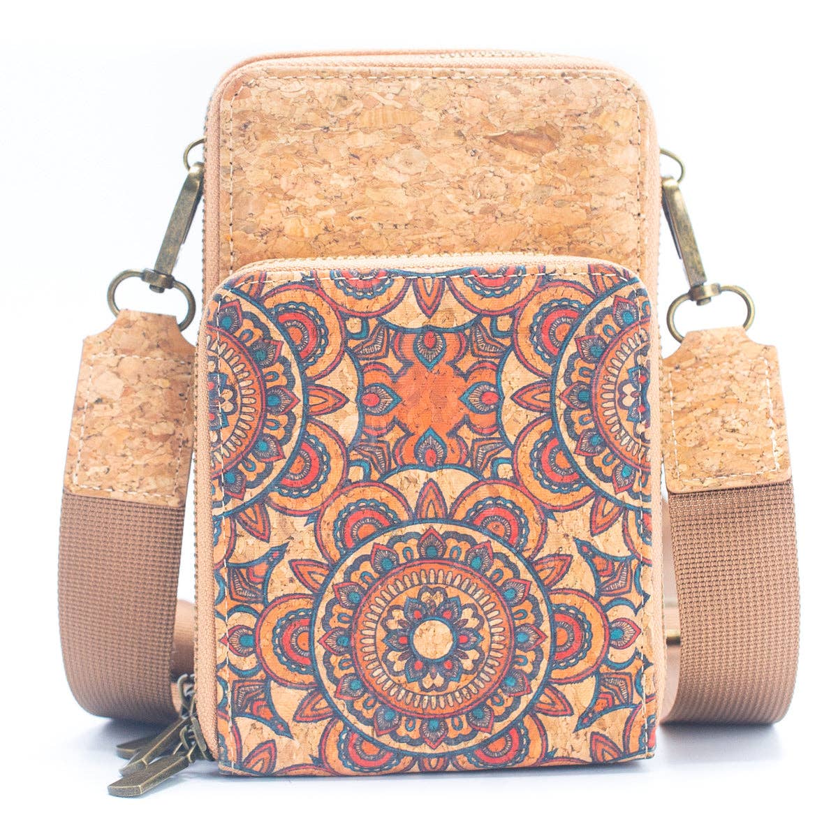 Natural Cork Women's Crossbody Phone Bag with Triple Zipper BAG-2241-6