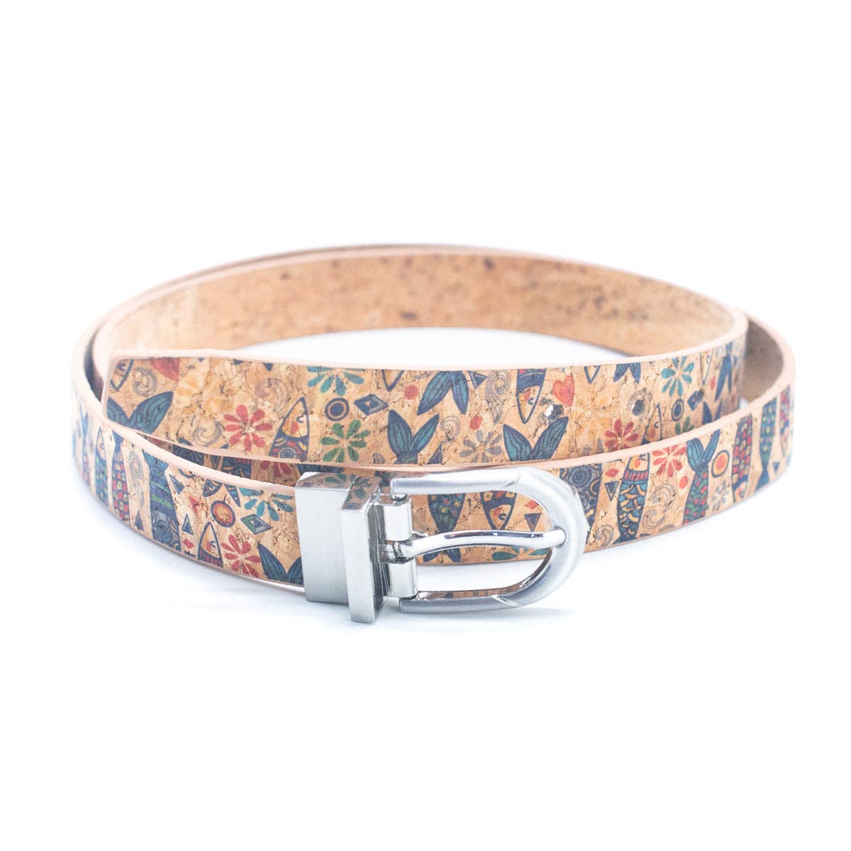 Floral Print Cork Women's Belt with Adjustable Buckle-Width L-898-9