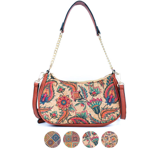 Bohemian Chic Printed Cork & Brown PU Leather Crossbody Bag BAG-2336-0