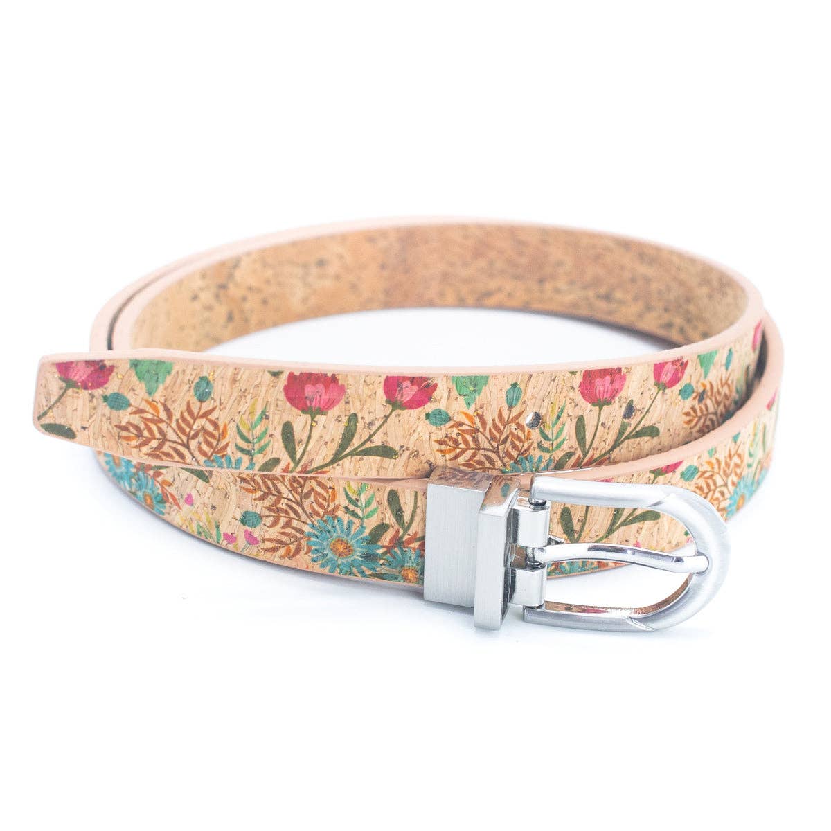 Floral Print Cork Women's Belt with Adjustable Buckle-Width L-898-17