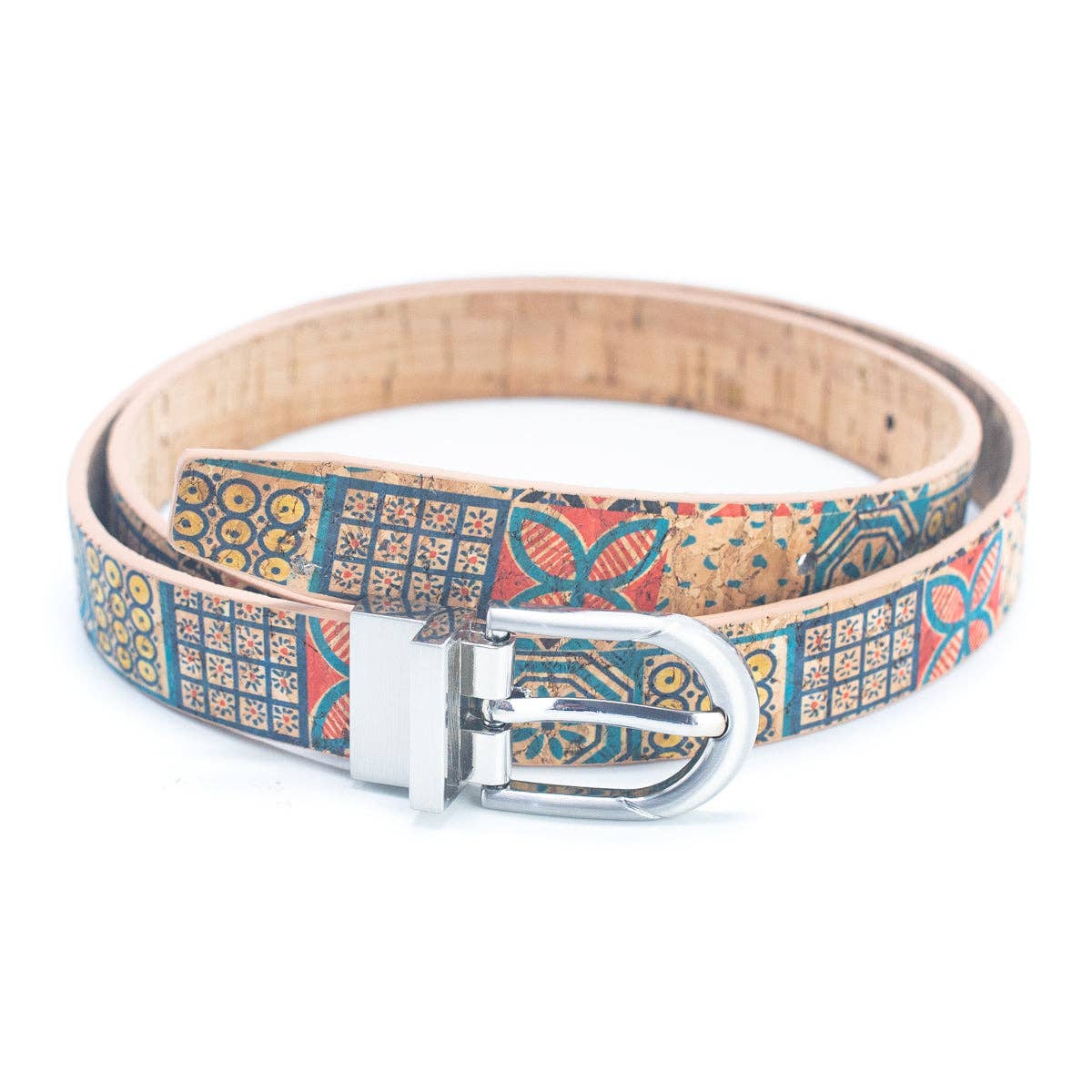 Floral Print Cork Women's Belt with Adjustable Buckle-Width L-898-16