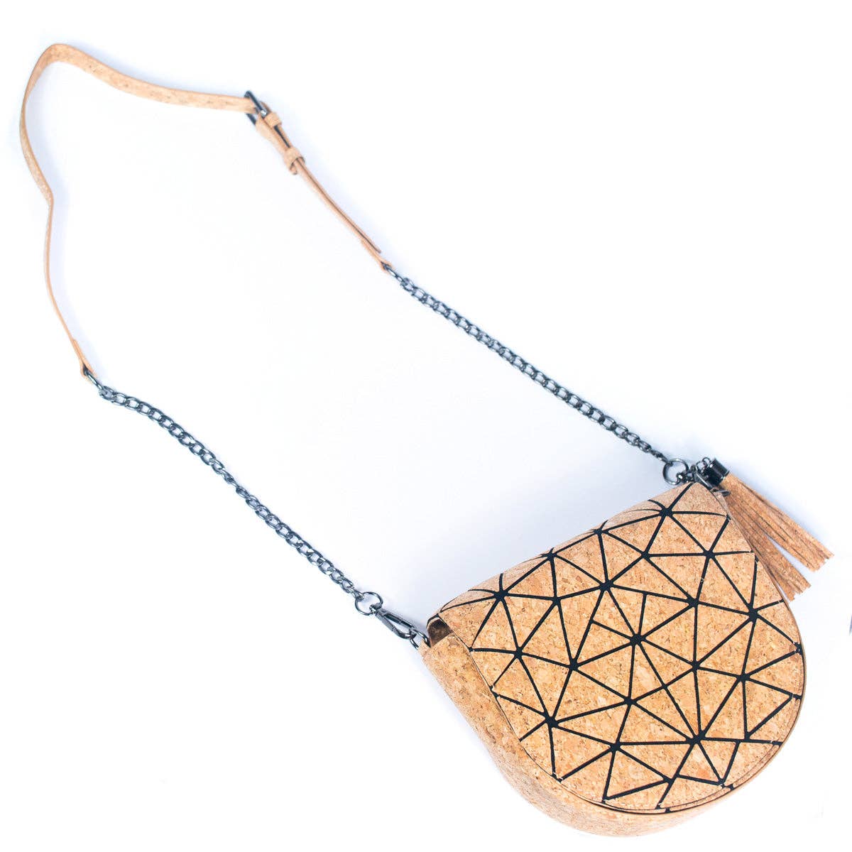 Geometric Patterned Cork Crossbody Bag with Irregular Half-Moon BAG-2264-6