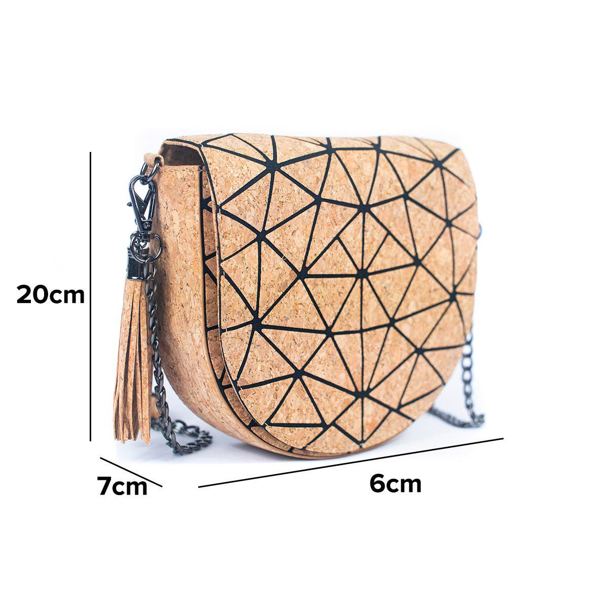 Geometric Patterned Cork Crossbody Bag with Irregular Half-Moon BAG-2264-3