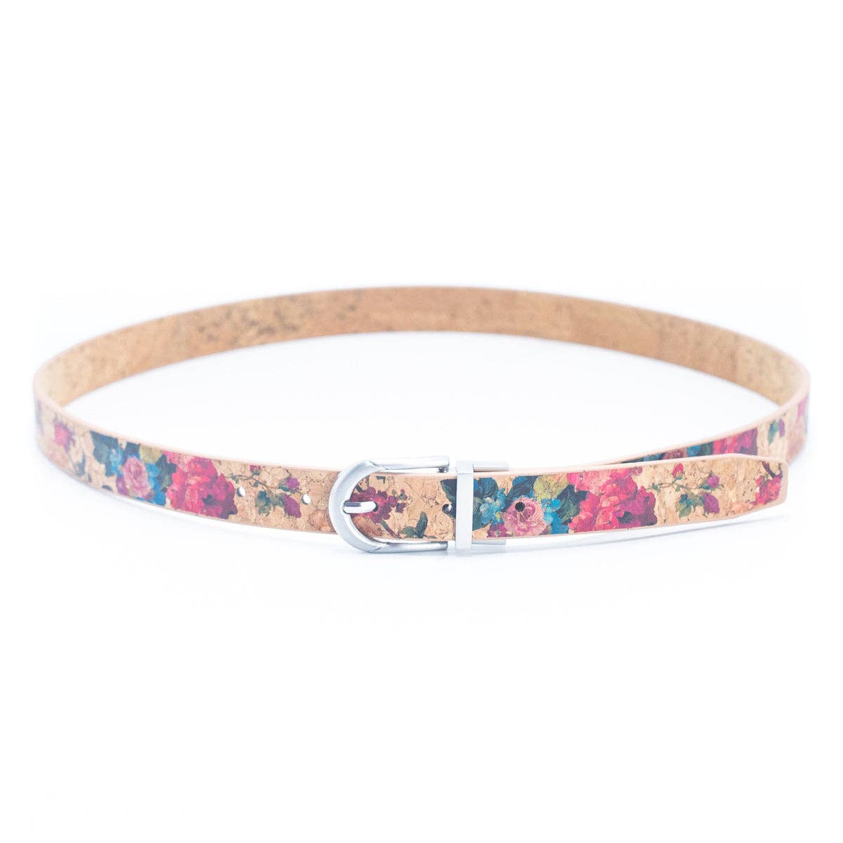 Floral Print Cork Women's Belt with Adjustable Buckle-Width L-898-13