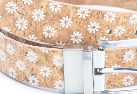 Floral Print Cork Women's Belt with Adjustable Buckle-Width L-898-15