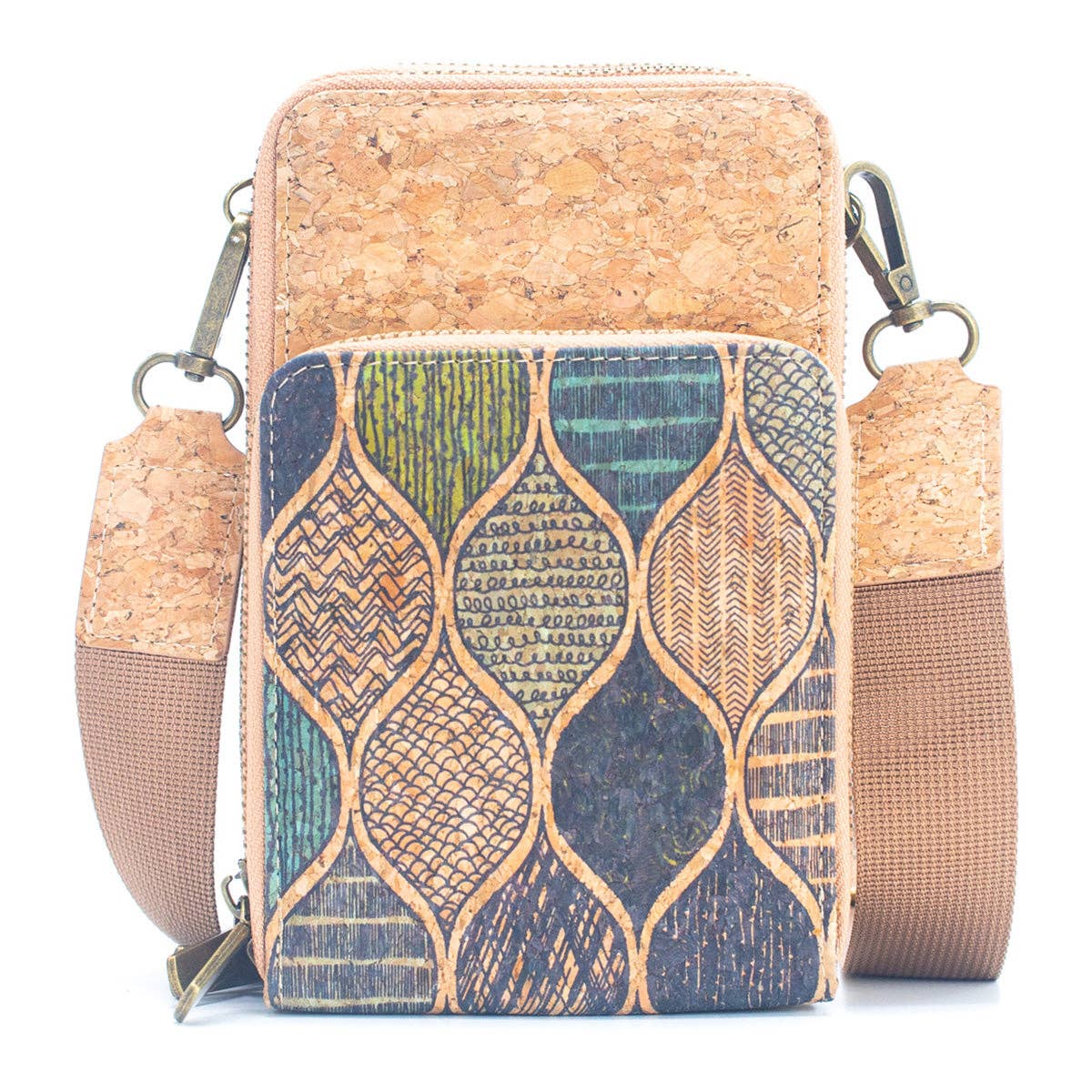 Natural Cork Women's Crossbody Phone Bag with Triple Zipper BAG-2241-4