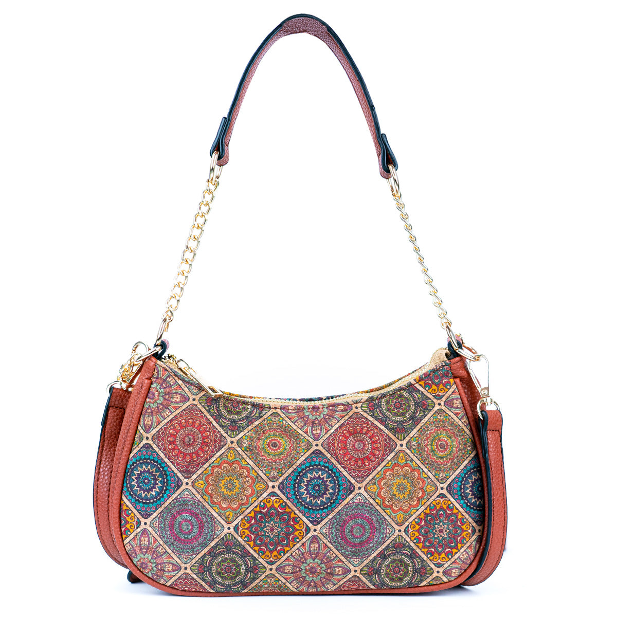 Bohemian Chic Printed Cork & Brown PU Leather Crossbody Bag BAG-2336-5