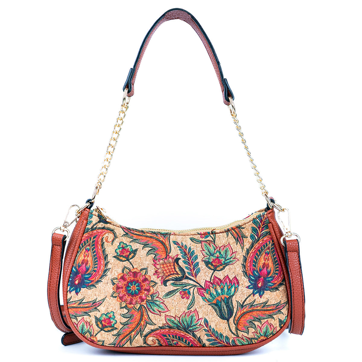 Bohemian Chic Printed Cork & Brown PU Leather Crossbody Bag BAG-2336-7