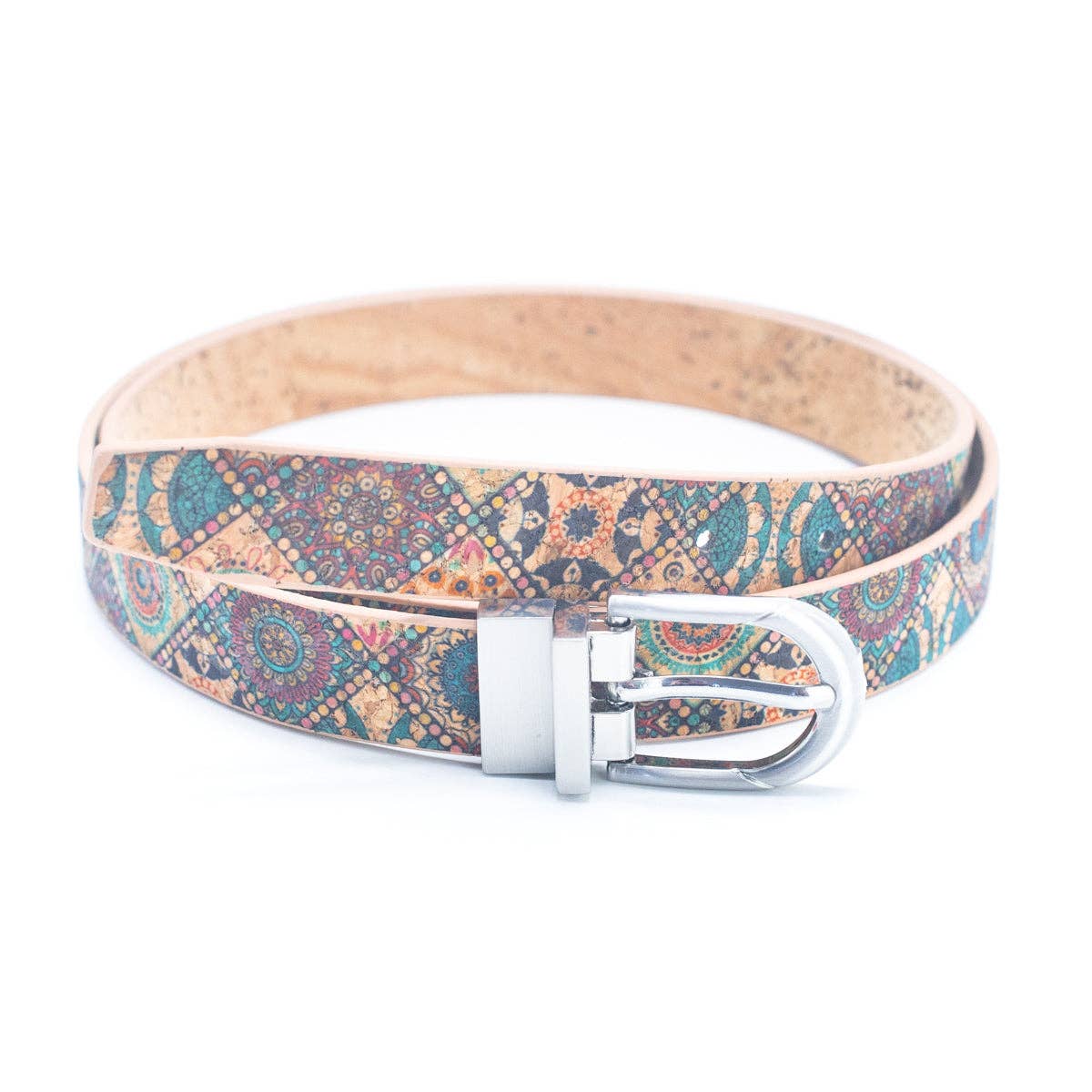 Floral Print Cork Women's Belt with Adjustable Buckle-Width L-898-6