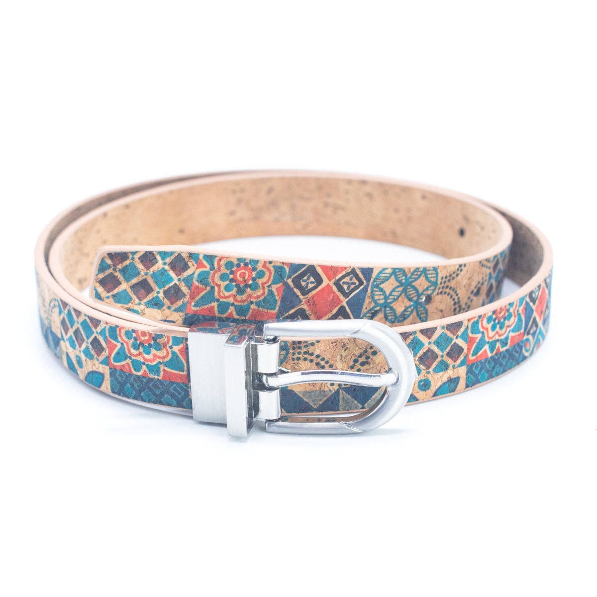 Floral Print Cork Women's Belt with Adjustable Buckle-Width L-898-5