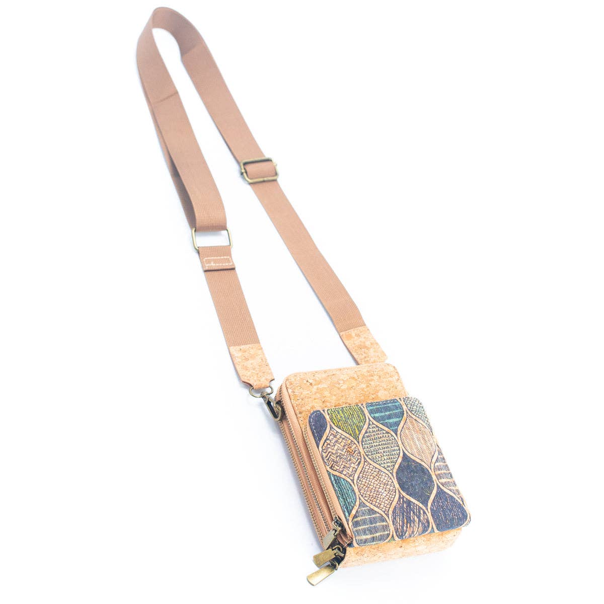 Natural Cork Women's Crossbody Phone Bag with Triple Zipper BAG-2241-14