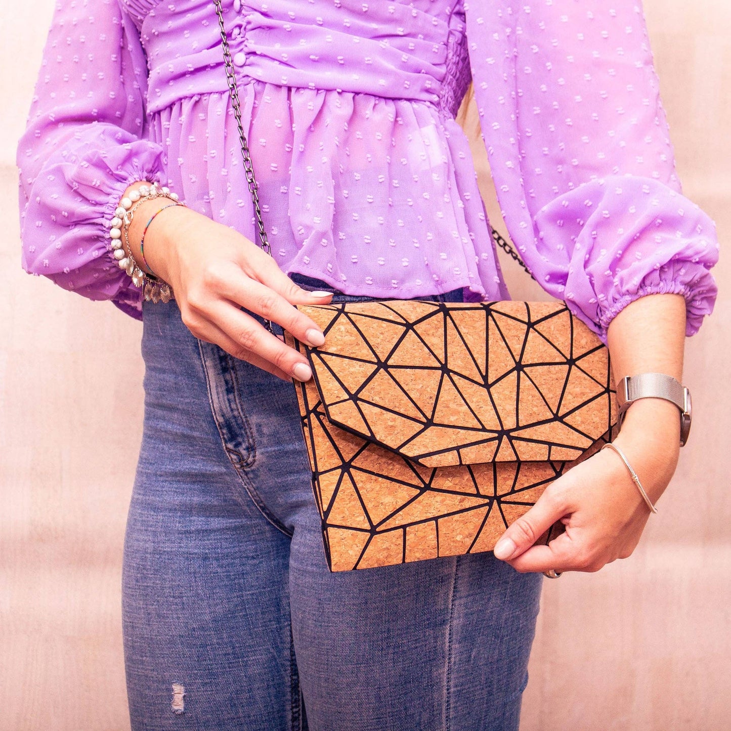 Cork Geometric Chain Crossbody cork Bag  BAG-2069-12