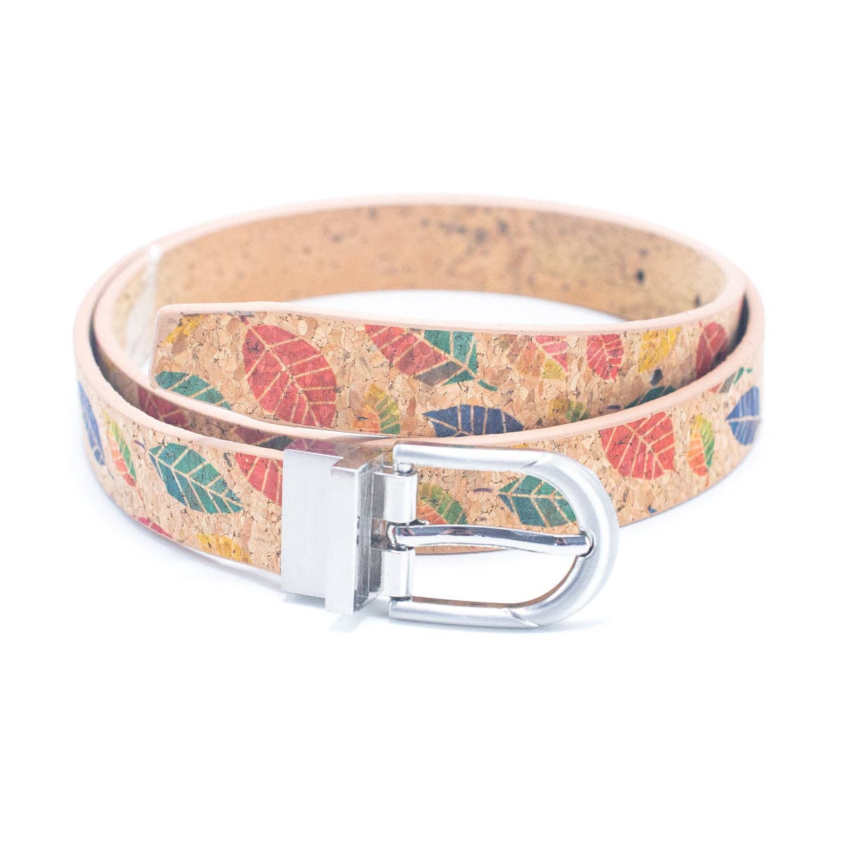 Floral Print Cork Women's Belt with Adjustable Buckle-Width L-898-11