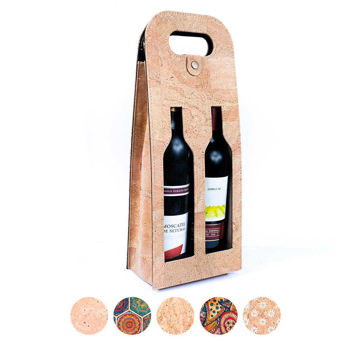 Dual-Bottle Bohemian Cork Wine Carrier and Gift Bag L-911-0