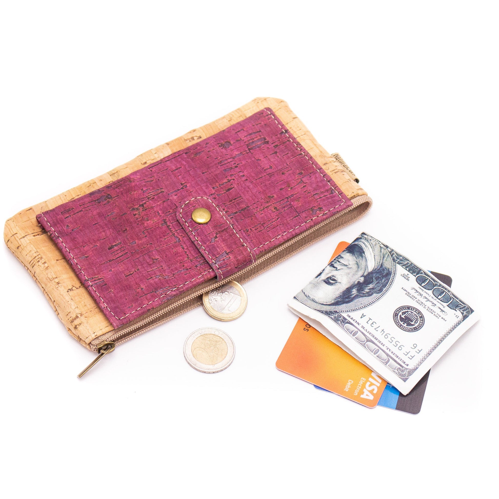 Red wine cork Slim snap wallet BAG-2052-A - Liegoo