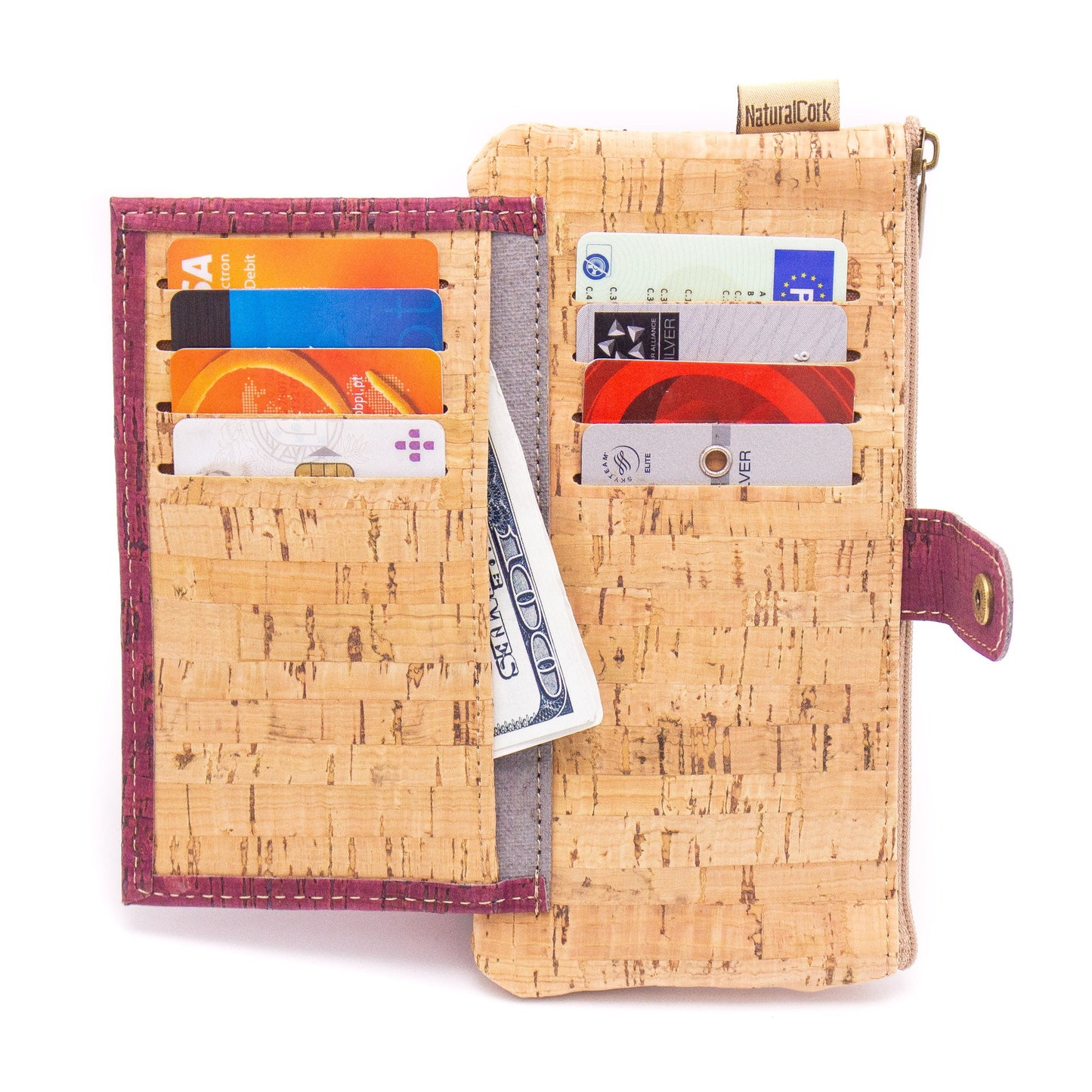 Red wine cork Slim snap wallet BAG-2052-A - Liegoo