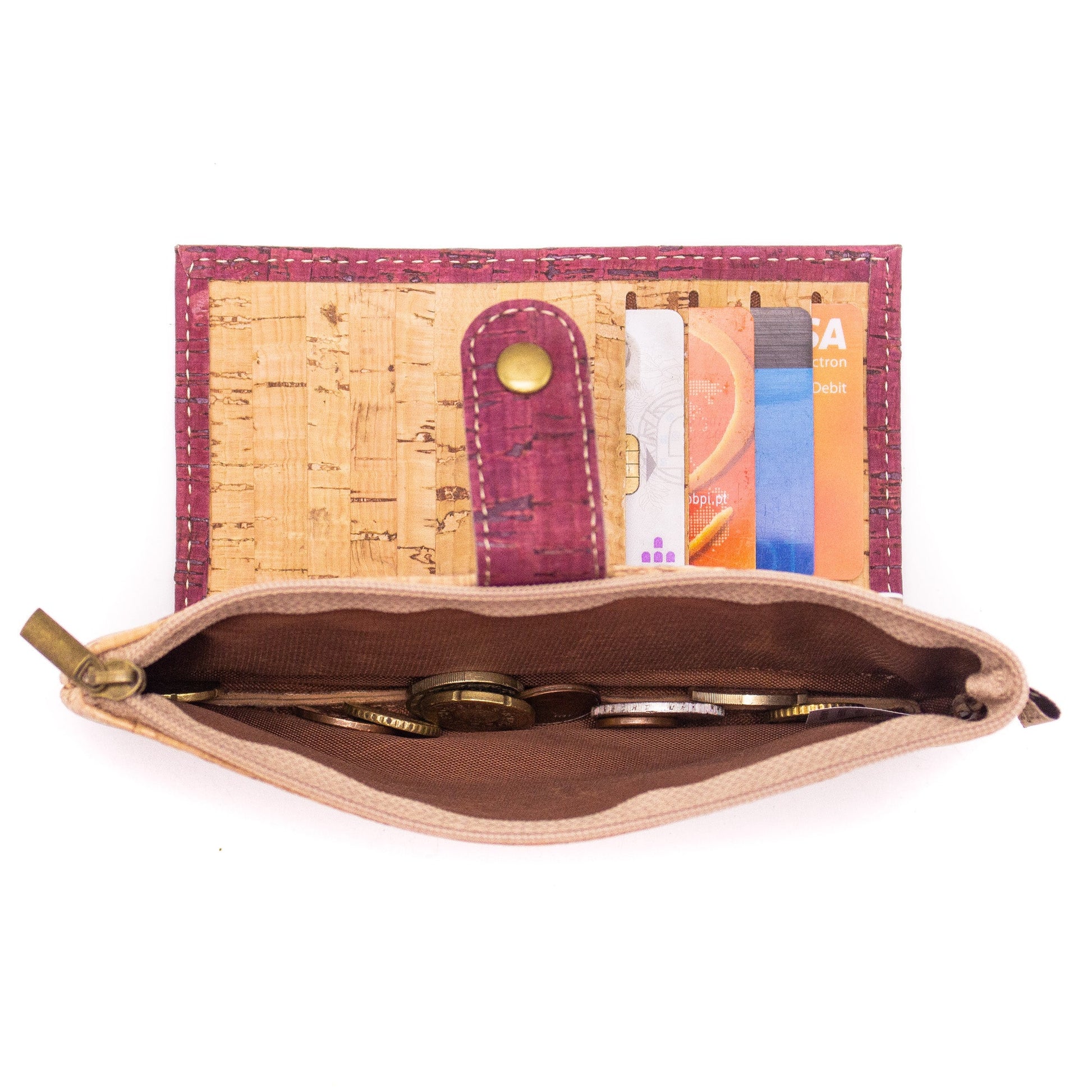 Red wine cork Slim snap wallet BAG-2052-A - Liegoo