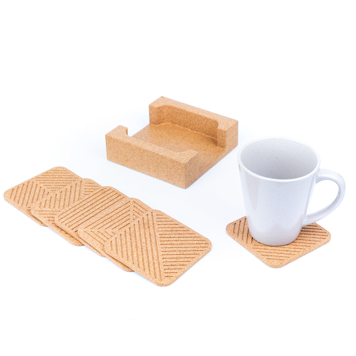 Natural Cork Coaster Set with Storage Tray L-1055-0